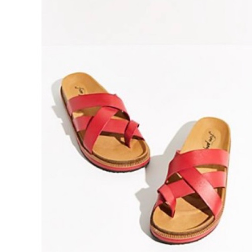 Free People Womens Red Flame Leather Strappy Footbed Sandals Shoes NWT US 10